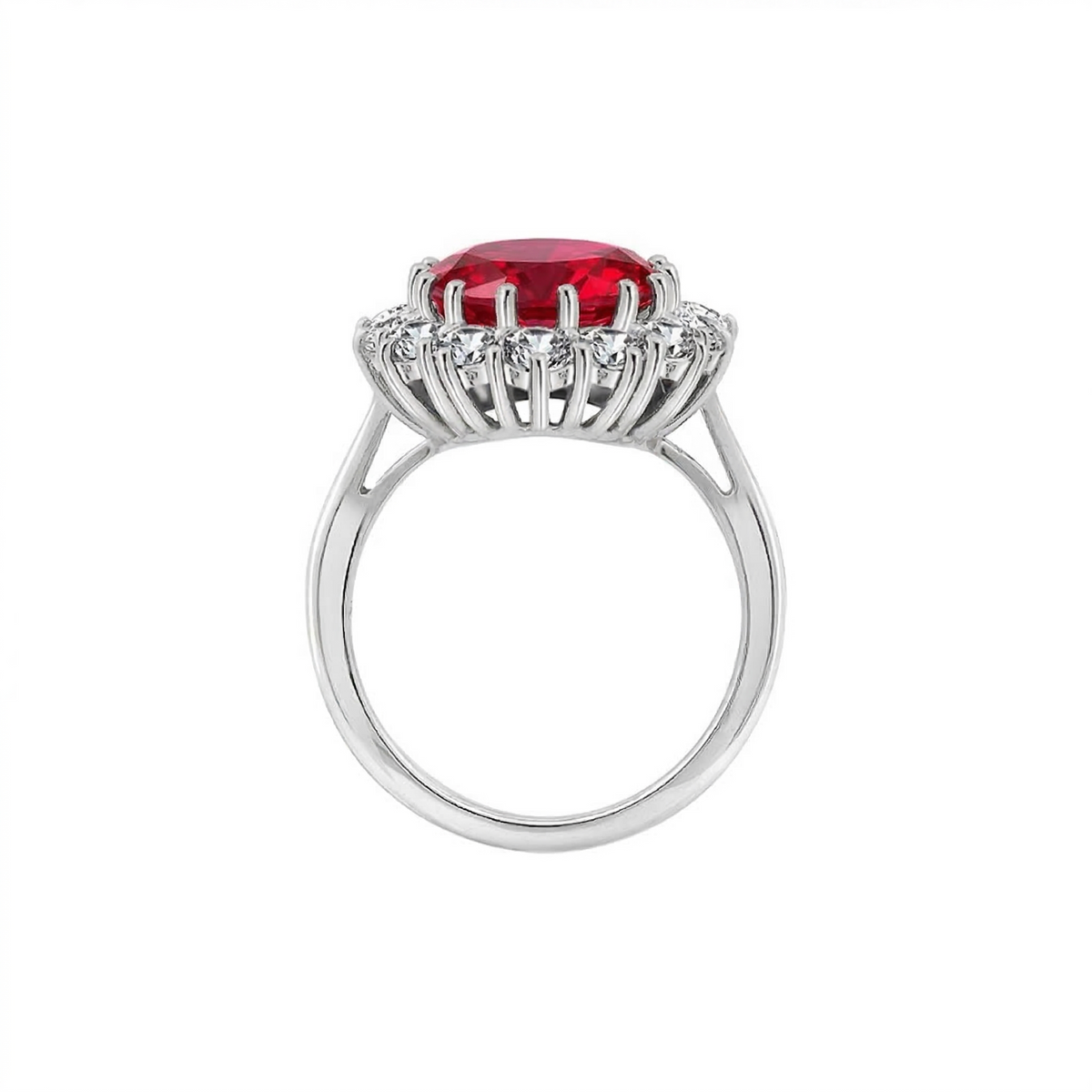 Anel Oval Vermelho Grande com Orla de Pedras Brancas