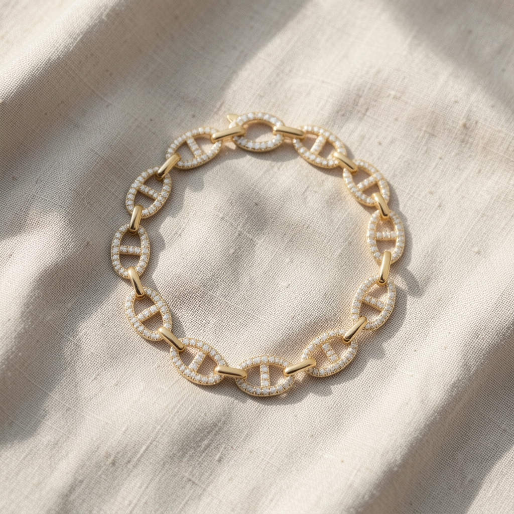 Pulseira Malha Marinheira com Pedrinhas