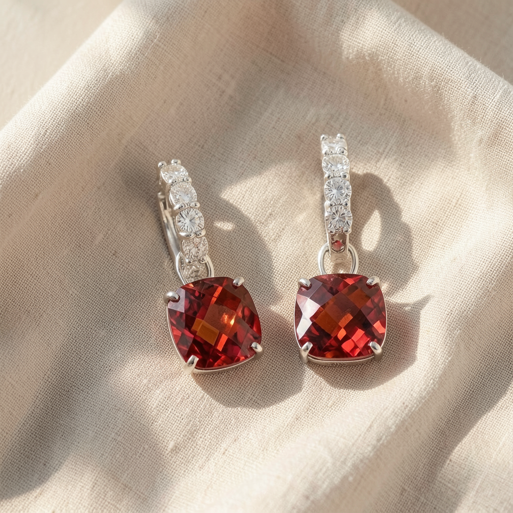 Argolas de Pedrinhas com Quadrado Vermelho