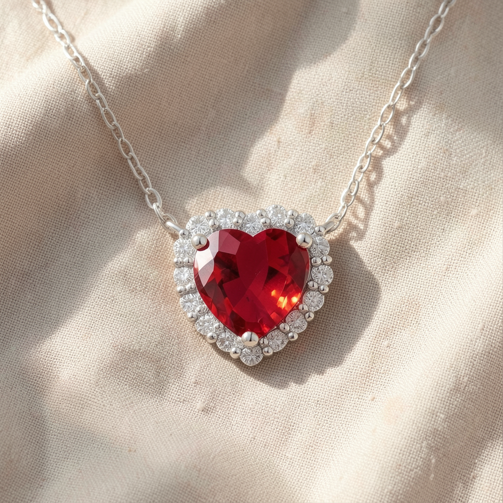 Colar Coração Vermelho com Orla de Pedrinhas
