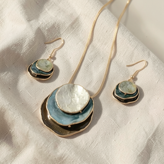 Conjunto Colar e Brincos Discos Sobrepostos