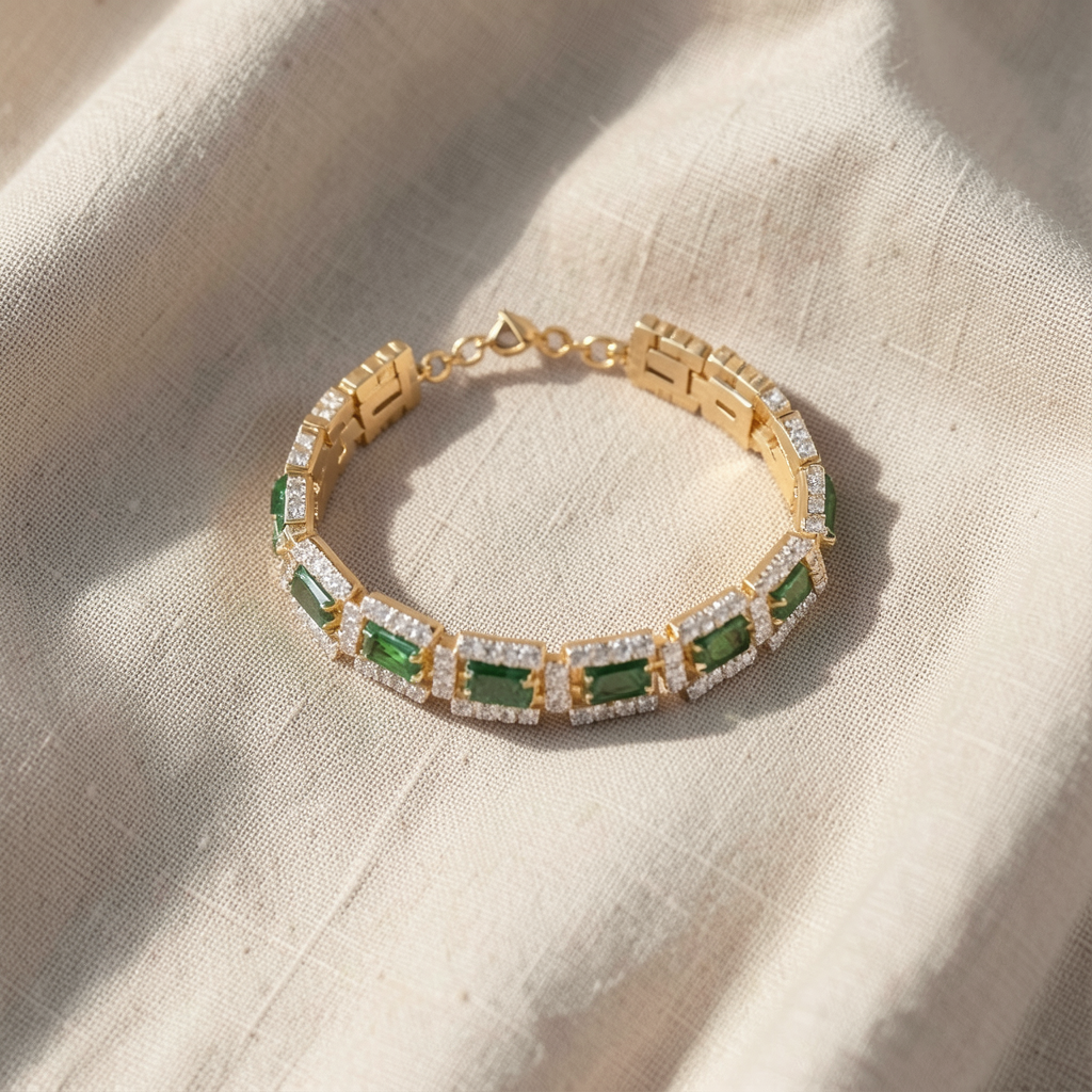 Pulseira Rectângulos Verdes com Moldura de Pedrinhas