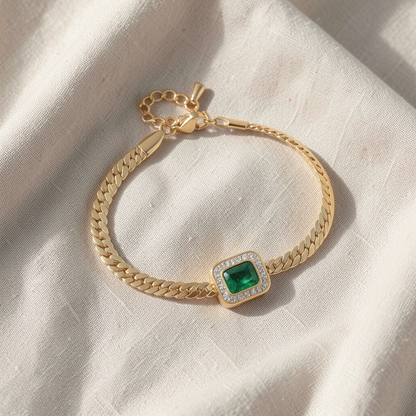 Pulseira Barbela Achatada com Rectângulo Verde