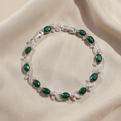 Pulseira Ovais Verdes com Ondas de Pedrinhas