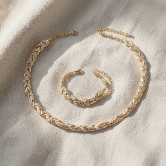 Conjunto Colar e Pulseira Espiga de Pedrinhas