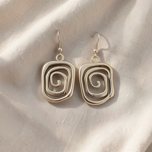 Brincos Espiral Rectangular em Gancho