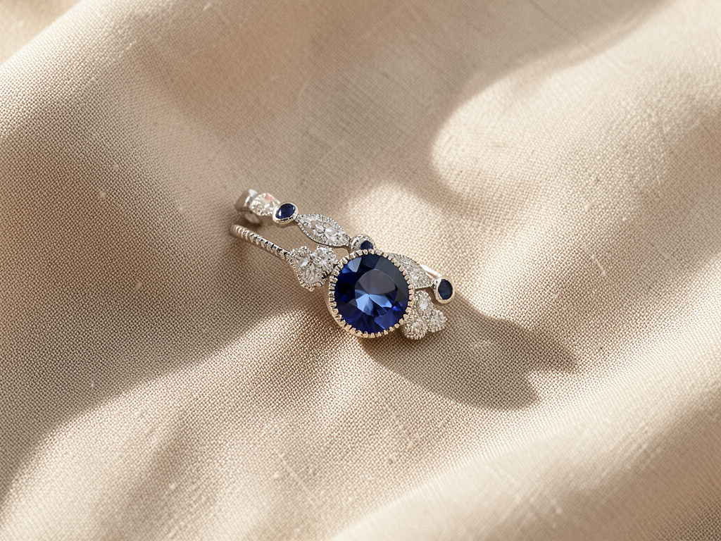 Conjunto Dois Anéis Pedra Azul-Escura e Navetes